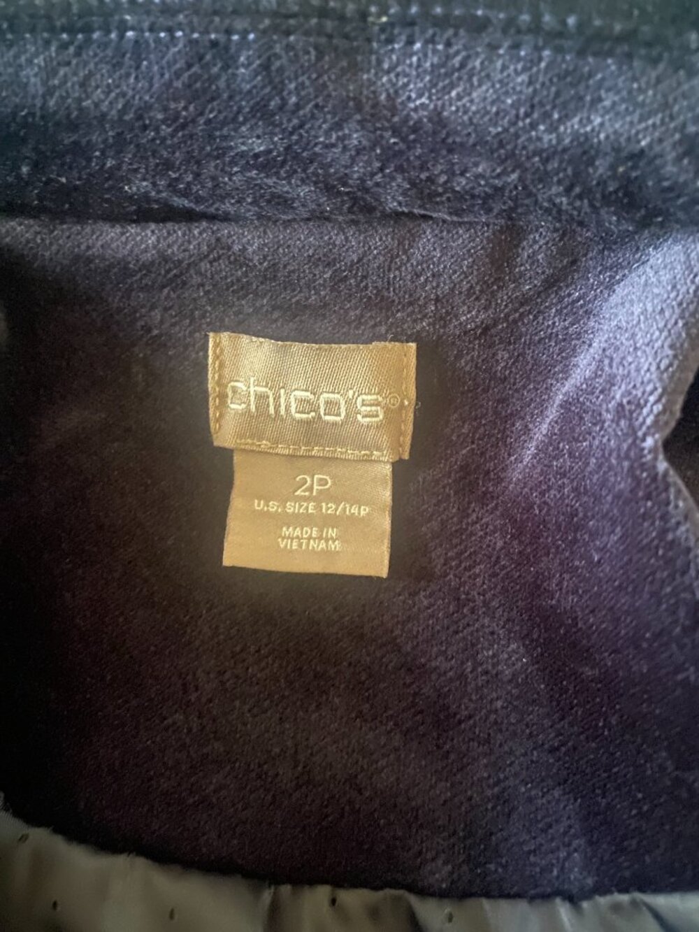 Chico's Vintage Navy Blue Velveteen Denim-Style Moto Jacket Y2K size 2P US 12 L - Picture 4 of 4